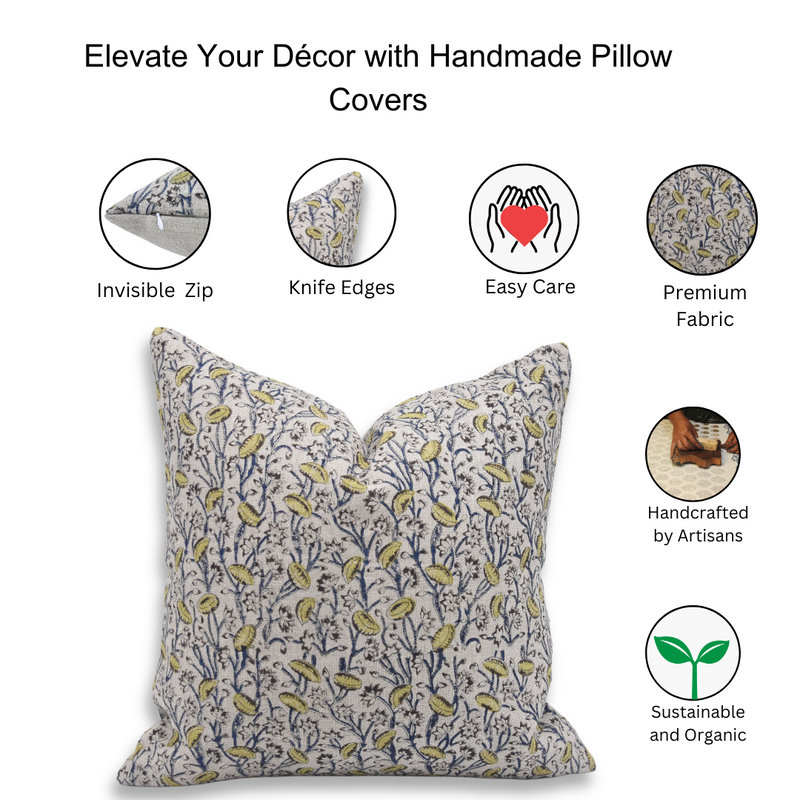 Linen Pillow Cover, 14"H x 14"W, Square, Pishta Floral