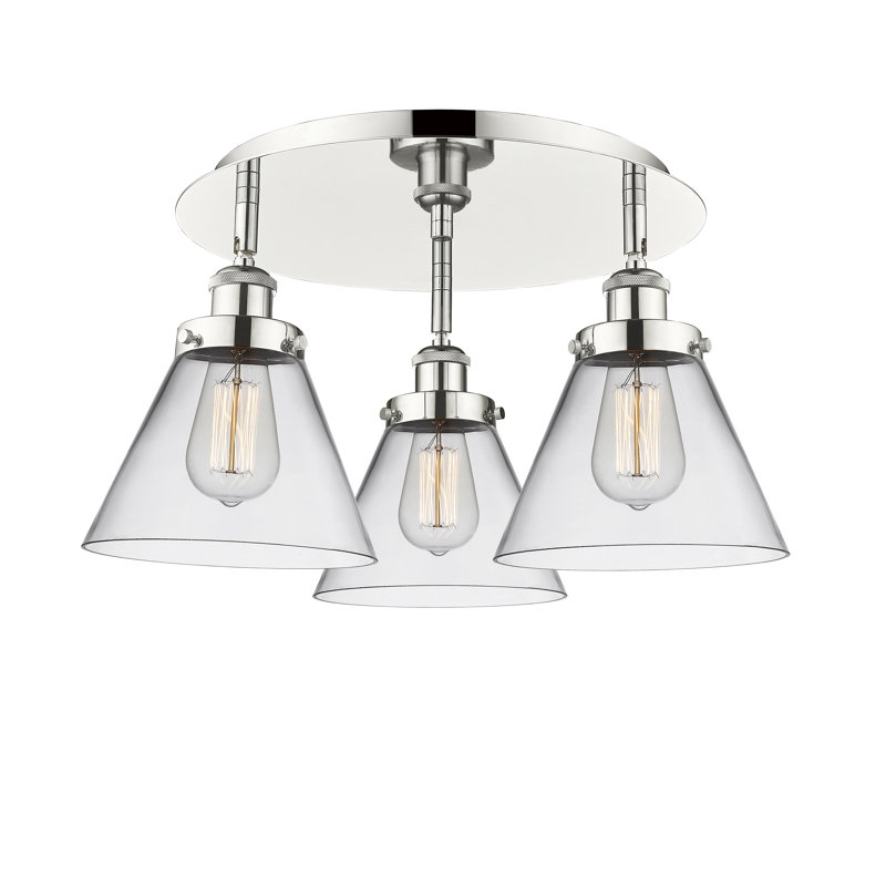 Plafonnier encastré 3 lumières Cone, Clair, Nickel poli