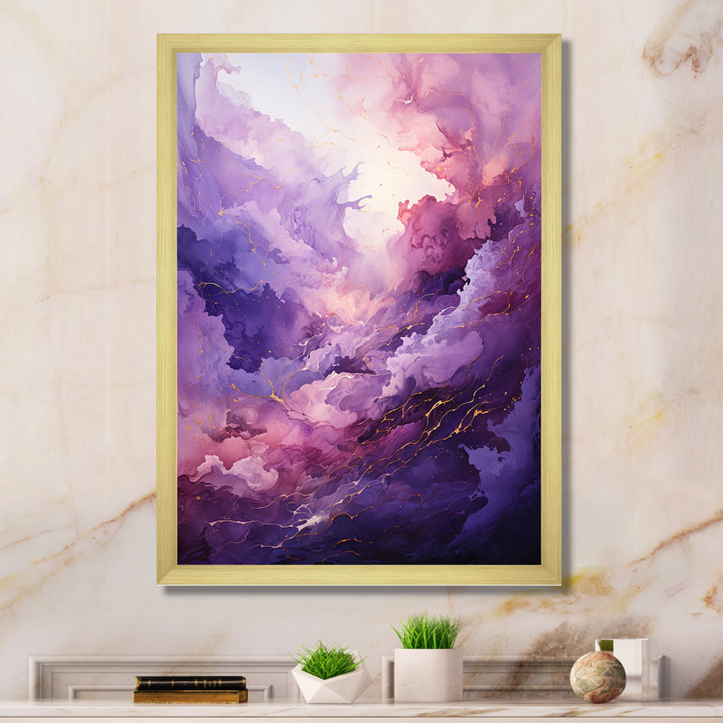 "Mauve et bleu" Mystic Melody II - Collages abstraits, art mural, H 40 po x l 30 po x P 1,5 po, Encadrement doré