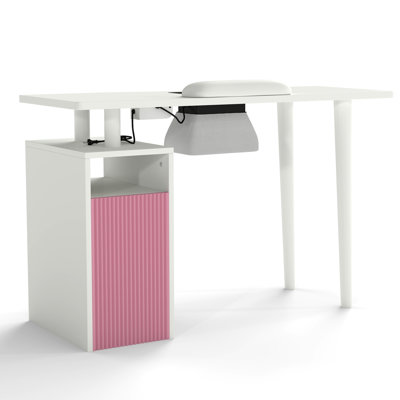 Table à manucure cannelée avec collection de poussière, station de clouage tendance avec armoire de rangement