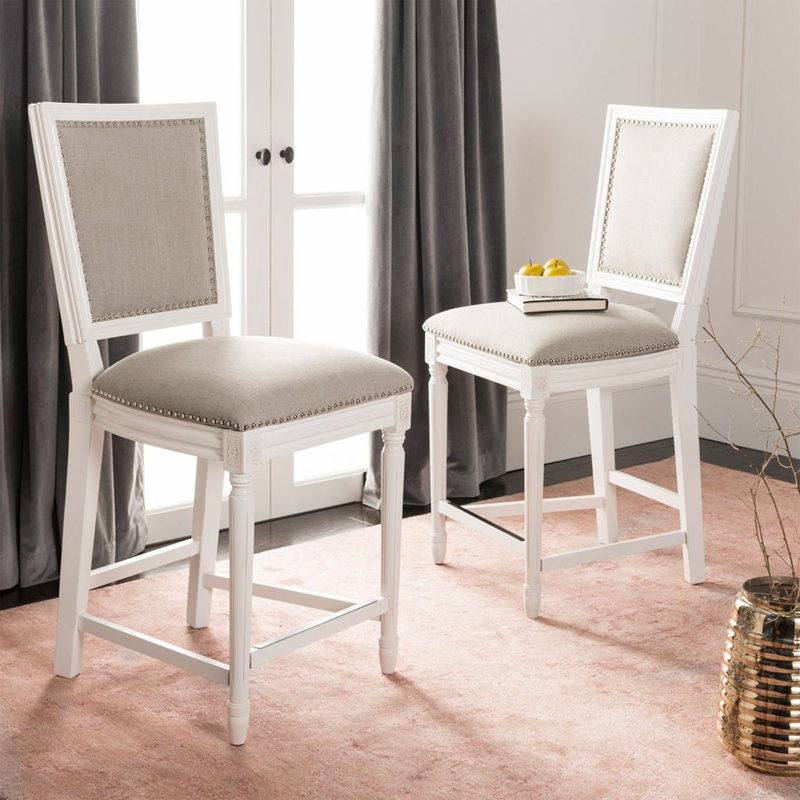 Mcspadden Upholstered Counter Stool, White, Navy