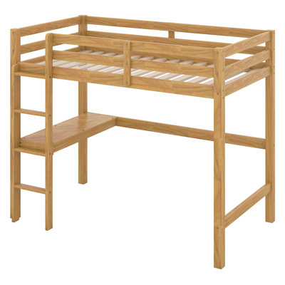 Twin High Loft Bed, Rubber Wood Loft Bed With Safety Guardrail, Built-In Desk, Ladder