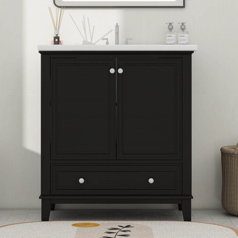 Ensemble de meuble-lavabo 30 po avec lavabo, portes et tiroir, Noir