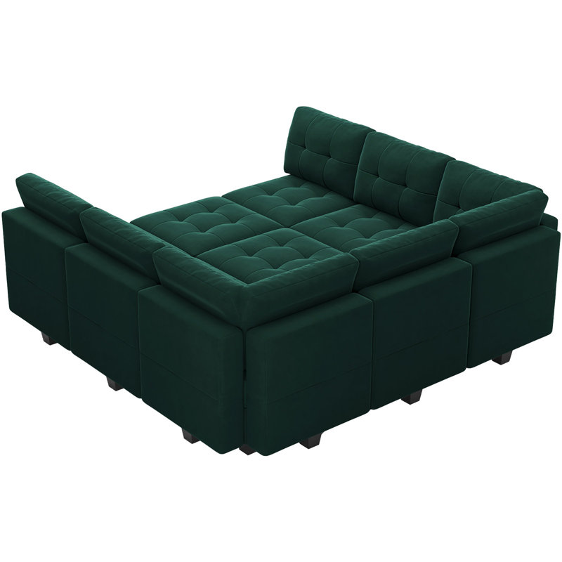 Buckleton 9 - Piece Velvet Upholstered Sectional Sofa Bed Convertible Modular Sofa Living room Storage Couch, 9 Single Storage Seat