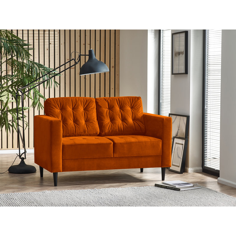 Jodi Velvet 2 Seater Sofa - Modern Design, High Quality, Luxury Velvet, Orange, 2 Seater