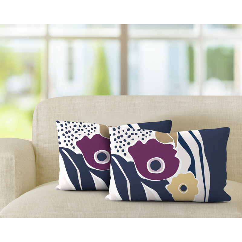 Housse et insert de coussin rectangulaire en polyester pour l'intérieur et l'extérieur, Mauve / bleu marine / beige