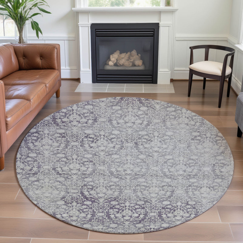 Premium Machine Washable Alvey AMF1231 Damask Rug, Round 8'
