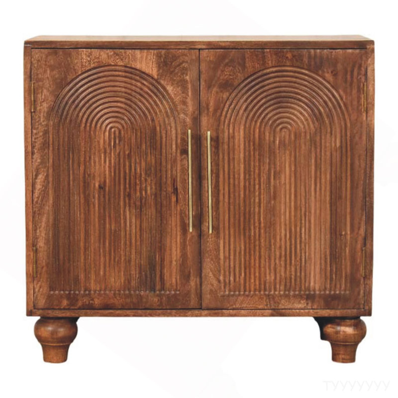 Solid Wood Arco Groove Sideboard,2-Doors,Brown