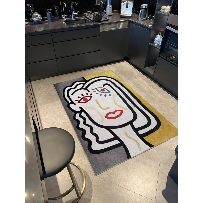 Tapis décoratif moderne jaune-beige, Rectangle 3 pi 9 po x 4 pi 11 po