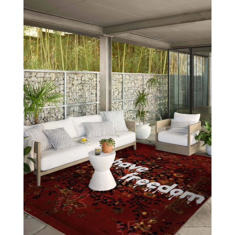 Tapis décoratif texturé à motif texturé «You Have Freedom» de Bourgogne, Tapis de couloir 3 pi 3,37 po x 9 pi 10,11 po