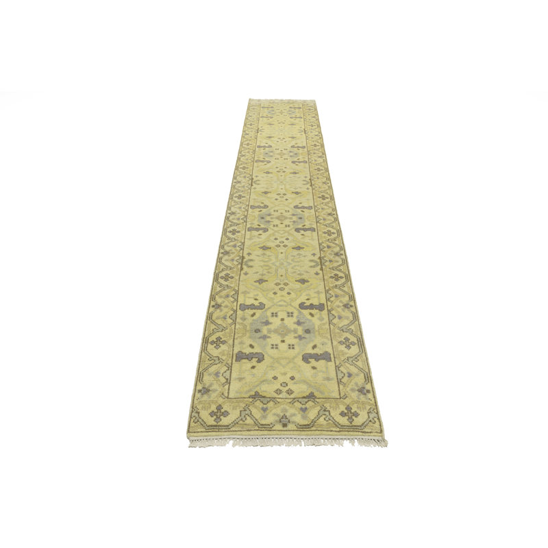Mahendra Floral Handmade Hand-Knotted Runner 2'8" x 13'7" Wool Area Rug in Cream
