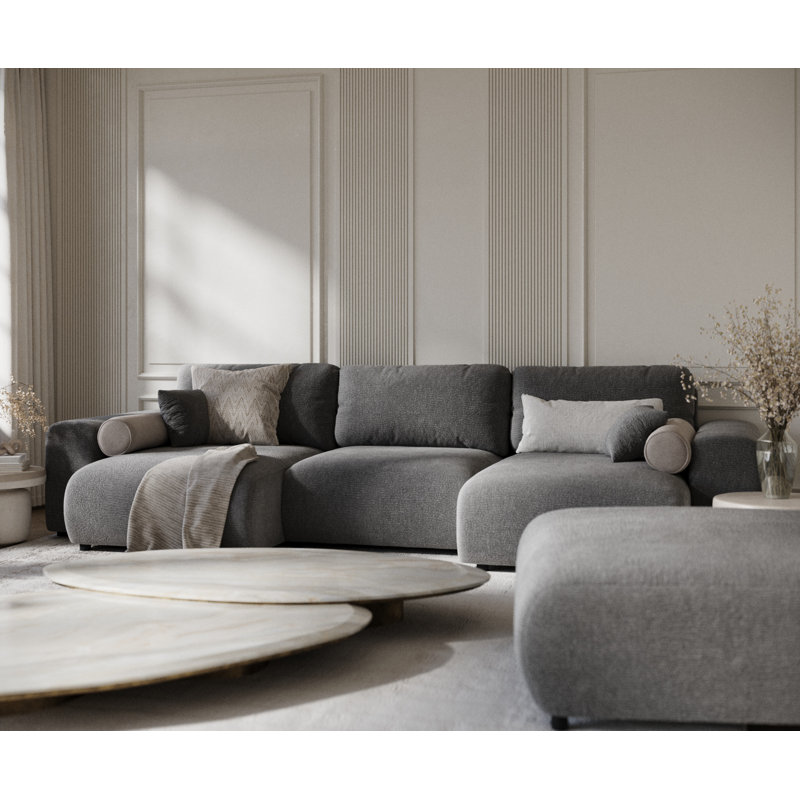 Six-seater panoramic sofa, Grey Chenille