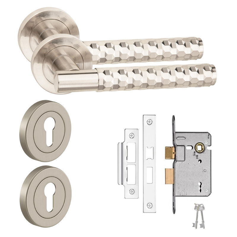 Golden Grace Knurled Hex Cut T-Bar Door Handle Lock Set with Thumbturn and Mortise Lock