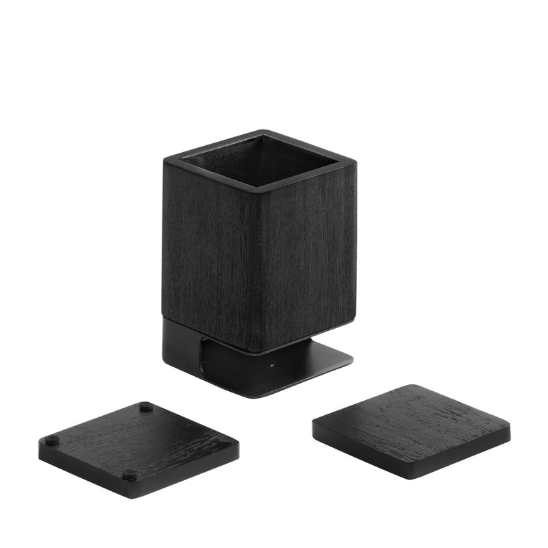 Solid Wood Pen Holder with 2 Coasters, Black