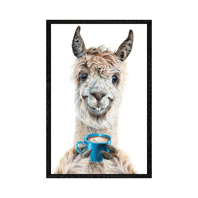 Llama Latte by Holly Simental - Print on Canvas, 101.6 cm H x 66.04 cm W, Black Framed Canvas