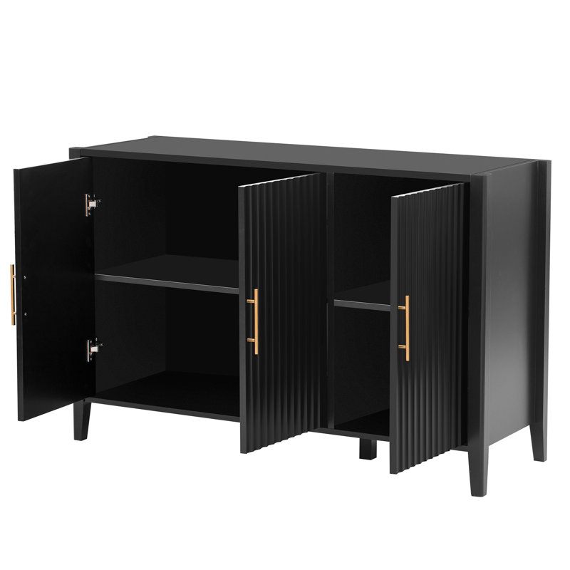48 In Fluted Modern Tv Stand With Storage Cabinet, Black