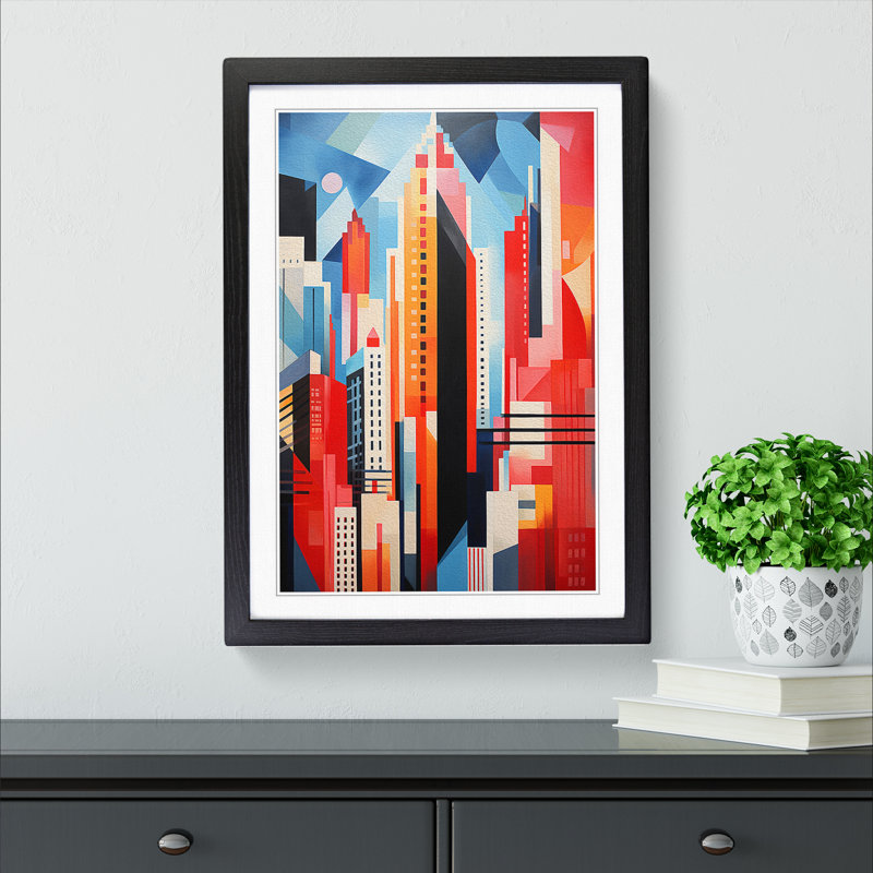 New York Constructivism No.2 - Single Picture Frame Print on Wood, Black Framed, 64cm H x 46cm W x 2cm D