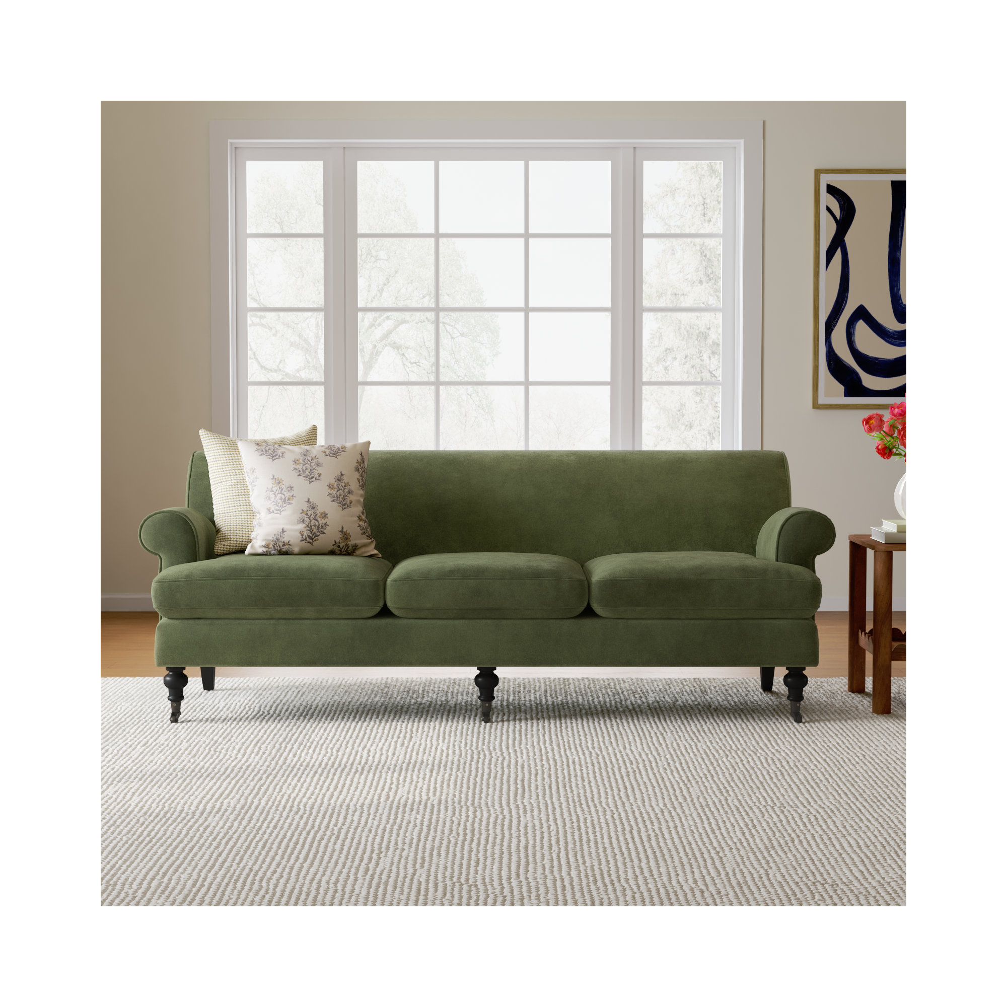 Harbor 88'' Upholstered Sofa, Olive Green Velvet