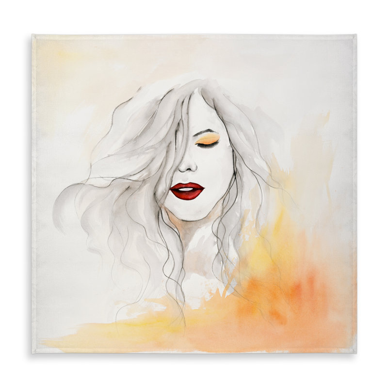 Woman with Red Lips - Orange Beauty Tablecloth for Home Decor