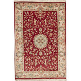 Hand-Knotted High-Quality Red and Ivory Area Rug