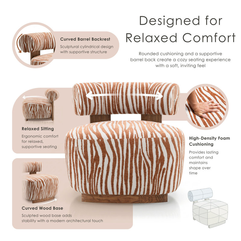 Tilton Zebra-Stripe Chenille Accent Chair, Orange