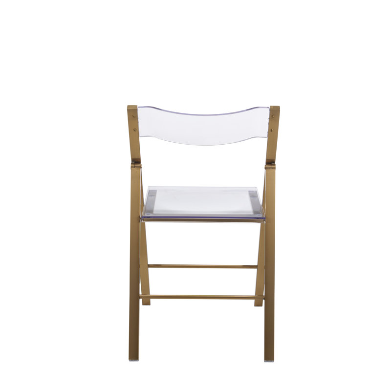 Transparent Acrylic Folding Chair with Stainless Steel Frame and Footrest – Stackable Open-Back Side Chair
