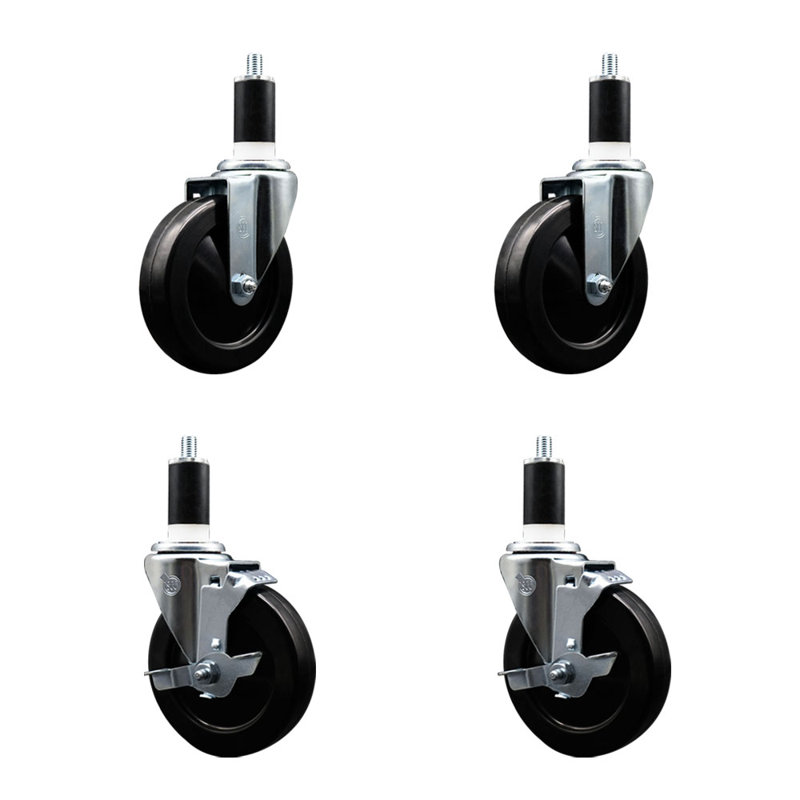 Soft Rubber Wheel Swivel 1-3/8 Inch Expanding Stem Caster Set 2 Brakes SCC