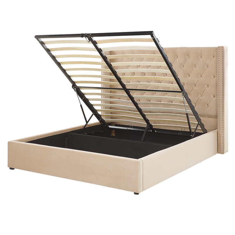 Shala Upholstered Ottoman Storage Bed, European Kingsize (160 x 200 cm), Beige