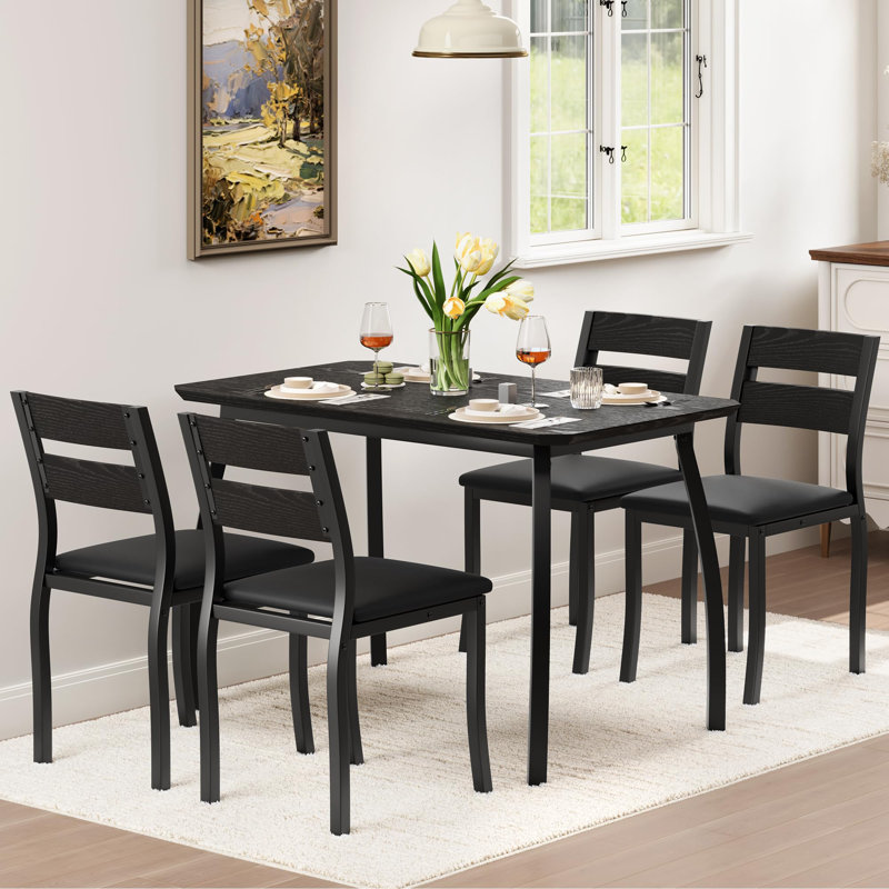 Ensemble de table de salle à manger pour 4, 5 pièces ensemble de table de cuisine et chaises, Noir, Gris