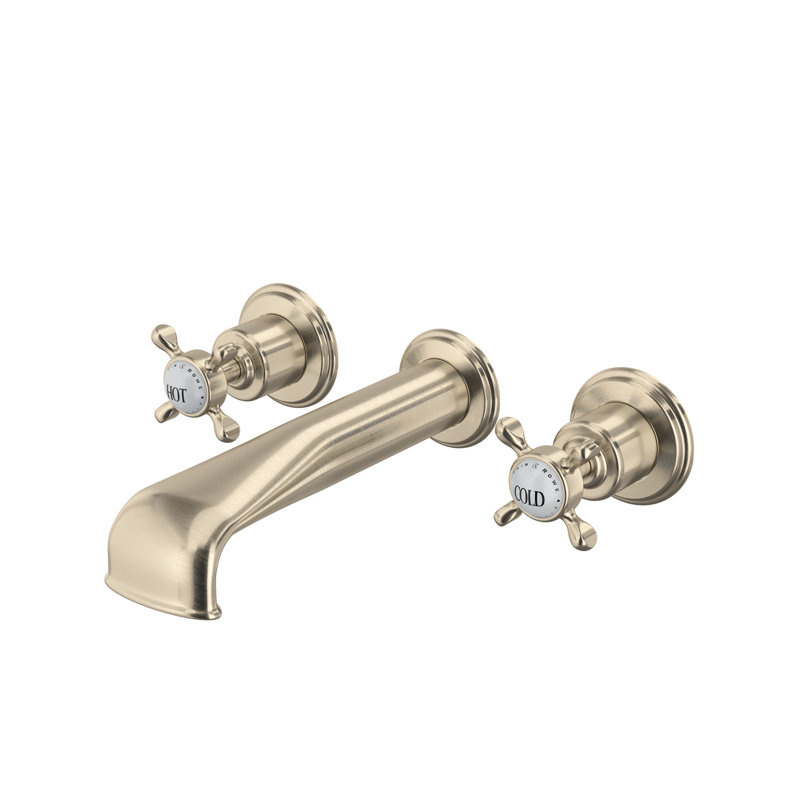 Garniture de robinet de baignoire murale Edwardian avec bec en U, Satin Nickel, Avec poignées en croix