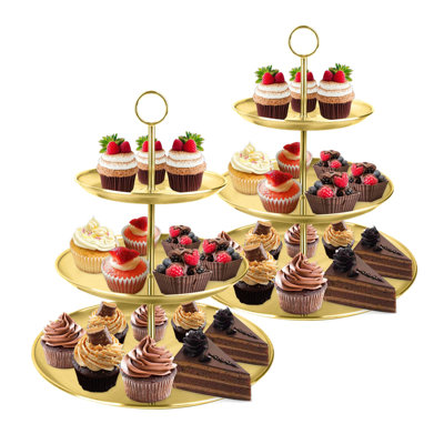 Ensemble de 2 supports à petits gâteaux en acier inoxydable à 3 niveaux