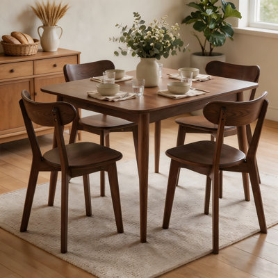 Ensemble de 2 chaises de salle à manger en chêne massif avec dossier incurvé de style moderne du milieu du siècle, chaises d'appoint vintage en bois avec structure robuste – mobilier de style champêtre pour la cuisine, la salle à manger et le restaurant à domicile