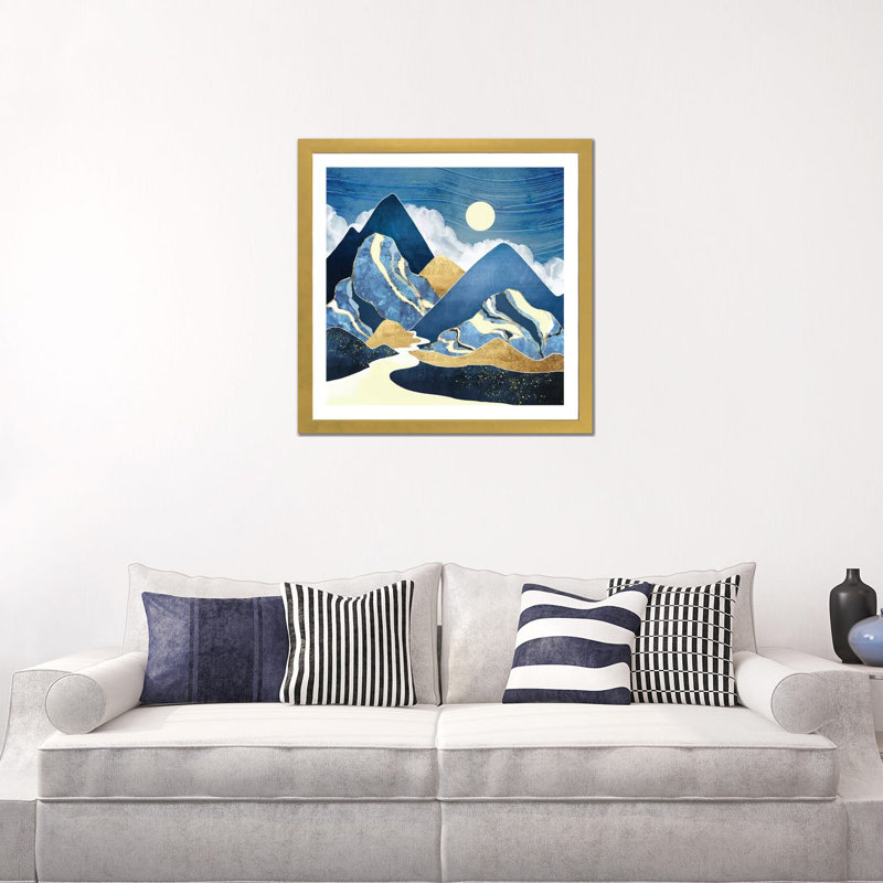 Moon River - impression d'art graphique, Blanc, Papier encadré doré, H 24 po x l 24 po x p 1 po