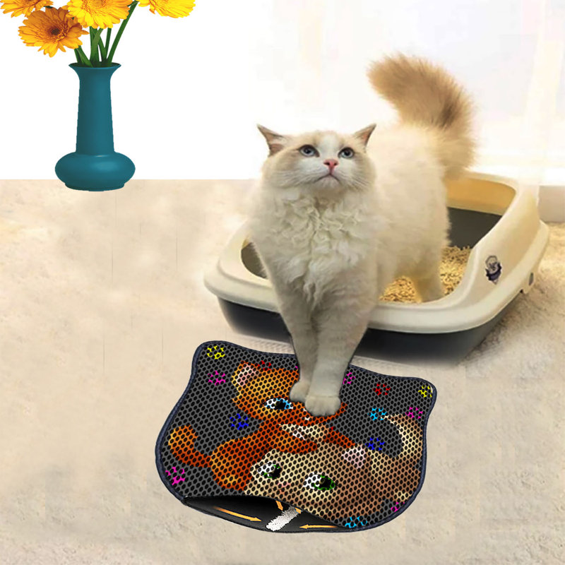 Tapis de litière durable pour chat, 15,7 po x 19,7 po | 50% PVC / 50% polyester, lavable à la machine et passer l'aspirateur | Parfait pour un nettoyage facile, conception antidérapante pour garder votre maison propre et fraîche, idéal pour les propriétaires d'animaux de compagnie
