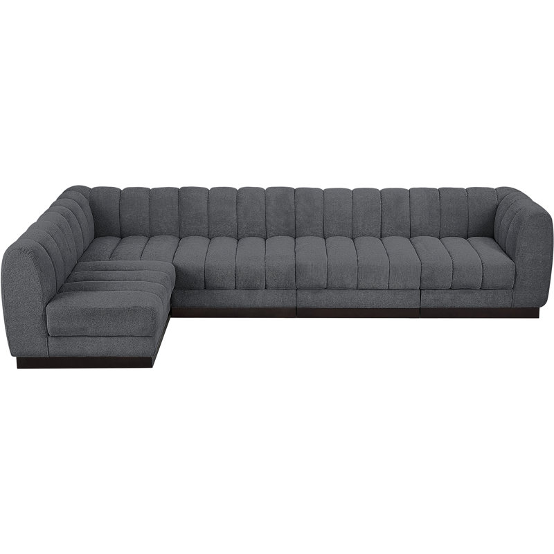 Canapé modulaire rembourré 5 pièces Quinn, Tissu gris chenille