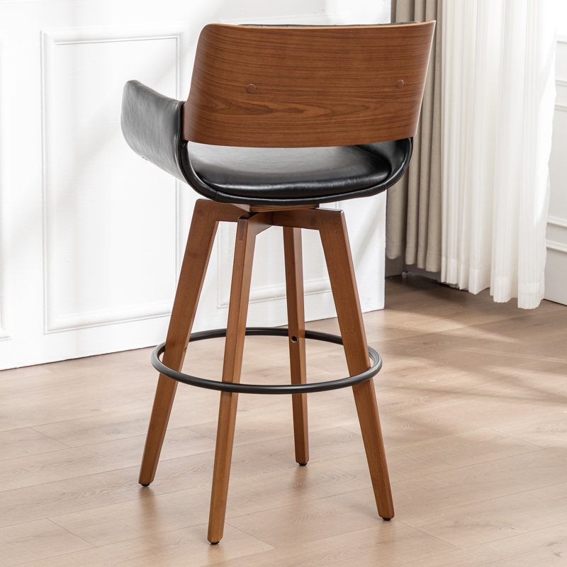 Modern Faux Leather Upholstered Swivel Stool, Bar Stool (29.72" Seat Height), Black