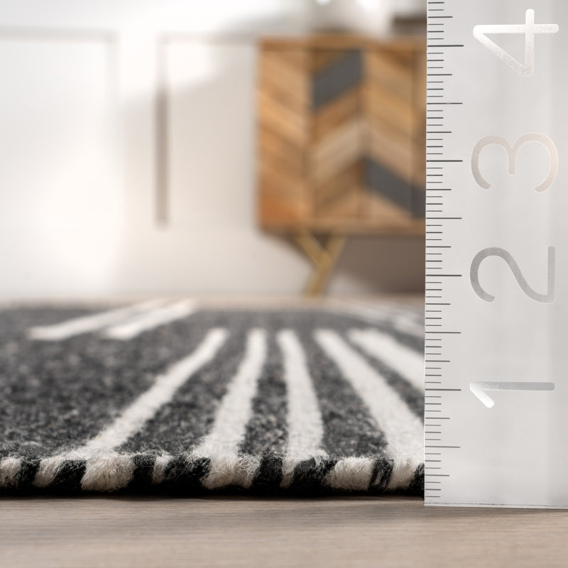 Amariana Striped Hand Loomed Wool Area Rug in Black/White, Runner 2'6" x 8'