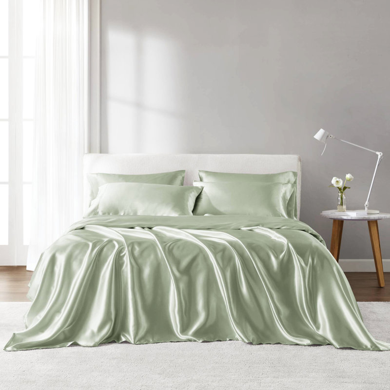 Ensemble de draps en satin sauge pour lit de bébé 4 pièces - doux et soyeux, doux pour les cheveux, froissé