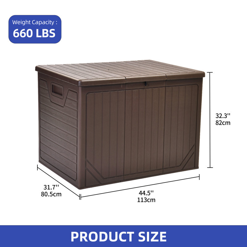 Balconera 230 Gallons Water Resistant Resin Lockable Deck Box,Brown, Brown, 230