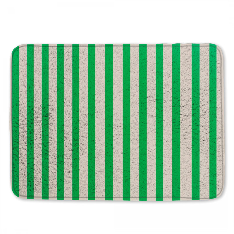 Tapis de bain vert et blanc à rayures verticales, L 34 po x L 21 po