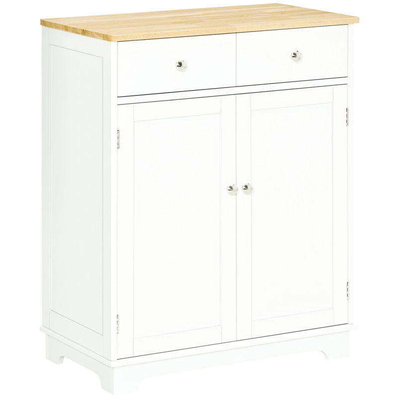 White Sideboard With 2 Doors And Drawers - Adjustable Shelf For Kitchen Spacious Storage Cabinet Pots, Plates, Containers 2-Doors Buffet Cabinet, Kitchen, Hallway, Garage