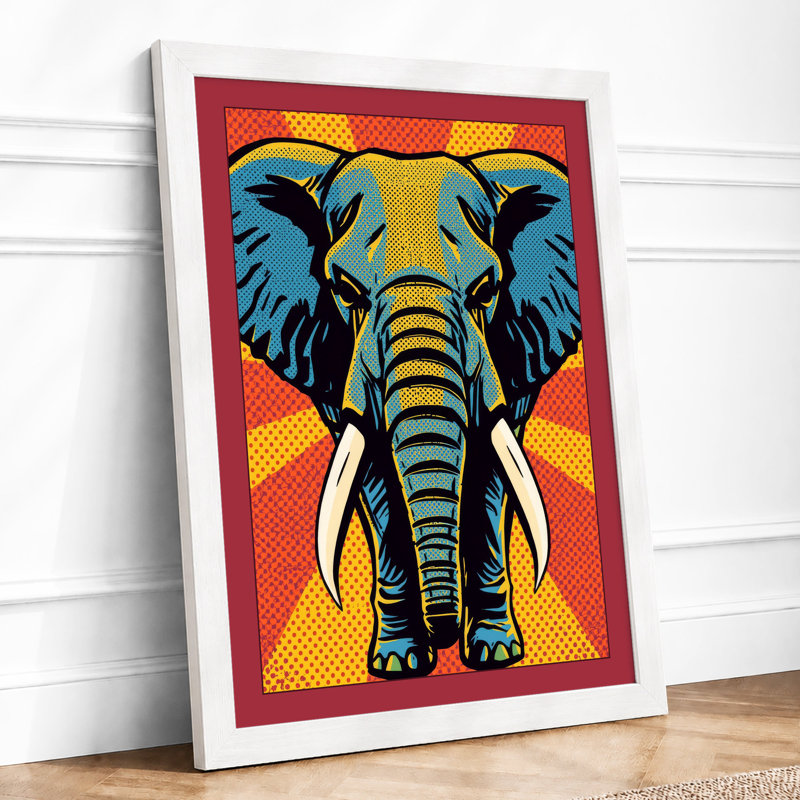 Power Elephant Pop Art - Framed Print, A3 - 42.0 x 29.7 cm, White