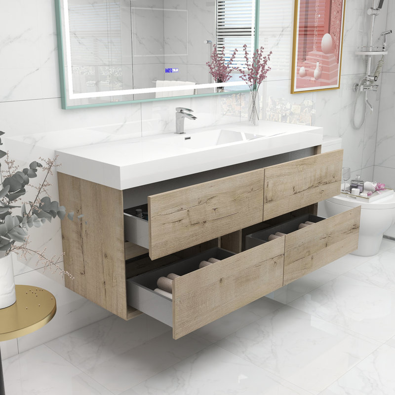 Ensemble de meuble-lavabo mural simple l 59 po Jaydelyn, Chêne clair