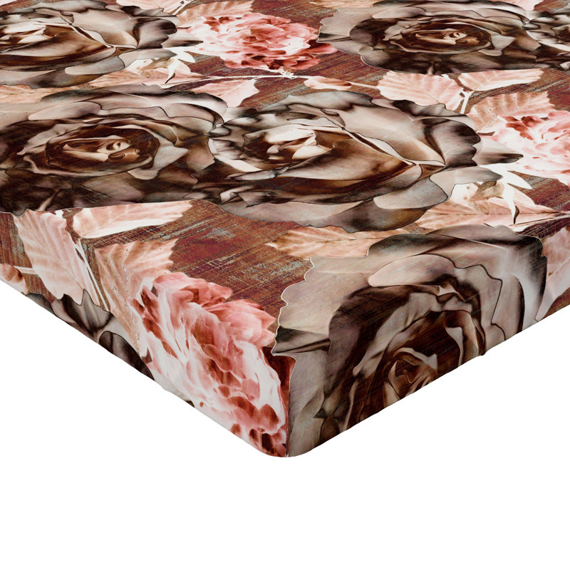 Drap-housse floral Ambesonne, Drap-housse de taille simple, Cannelle, brun, rubis pâle / floral