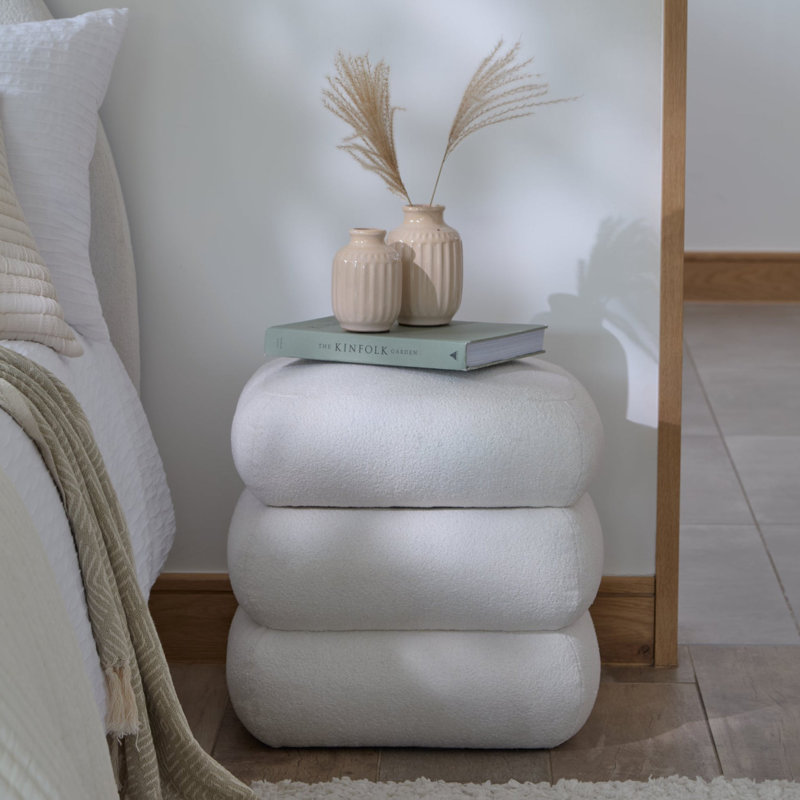 45cm Wide Footstool Ottoman, Chalk White Boucle