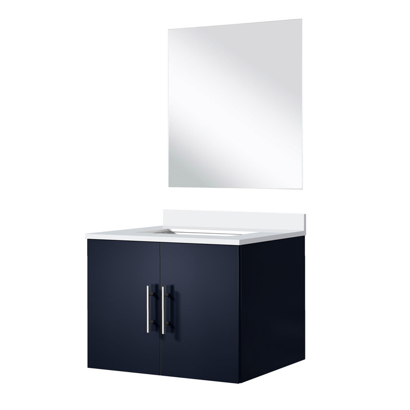 Armoire-lavabo de salle de bain bleu marine - 24 po X 22 po, comptoir en quartz, miroir, comptoir de construction blanc, 18 espaces de rangement spacieux