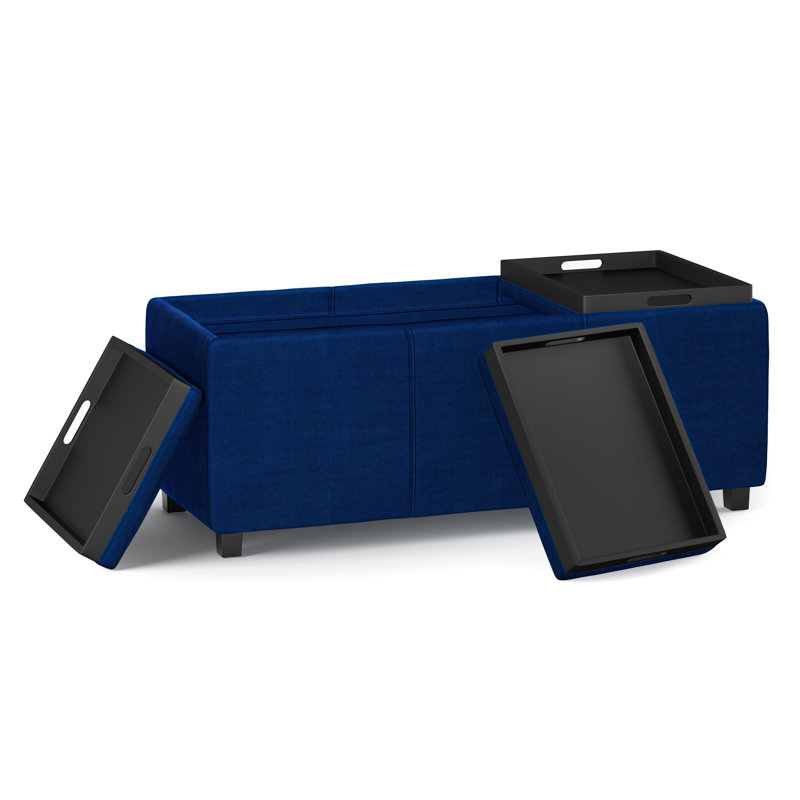 Avalon 42" Blue Velvet Rectangular Storage Ottoman with Tray