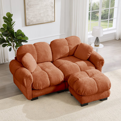 Canapé en L Chenille Cloud, accoudoirs rembourrés doux, canapé de style pétale avec repose-pieds mobile, coussins exquis et coussins de dossier matelassés, assemblage facile, convient au salon, orange