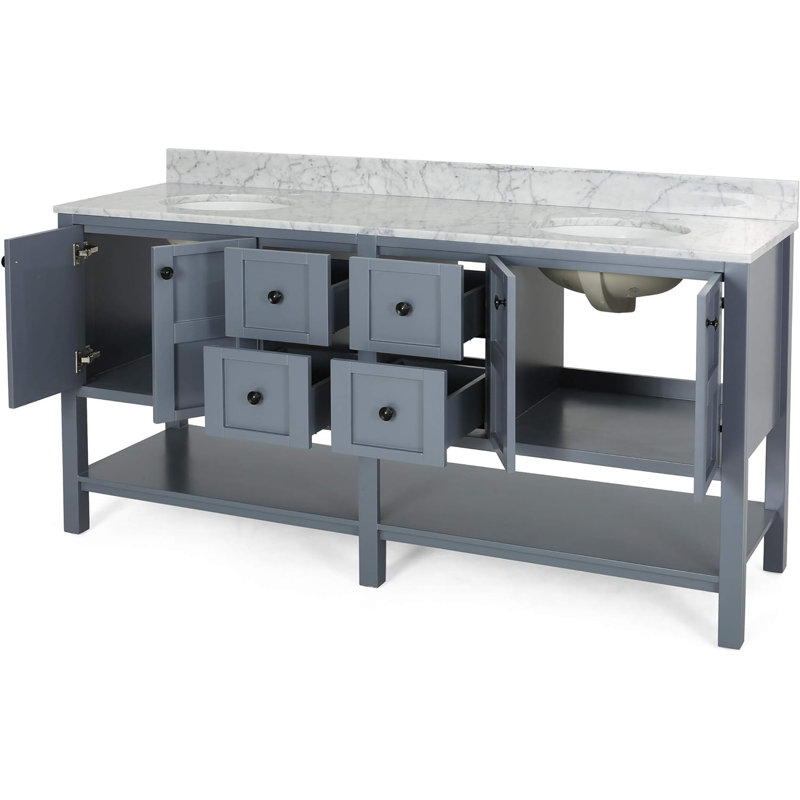 Meuble-lavabo double 73 po avec plateau en marbre Matilde, Gris