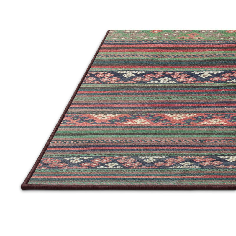 Tapis contemporain gris / rouge / vert, Rectangle 5 pi x 7 pi